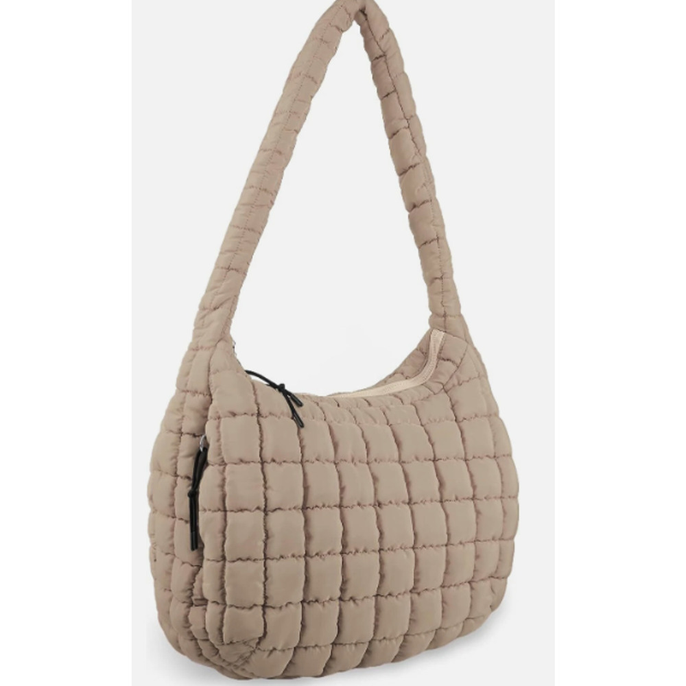 Quilted Puffer Tote Bag Purse Puffy Crossbody Shoulder Medium Brown
